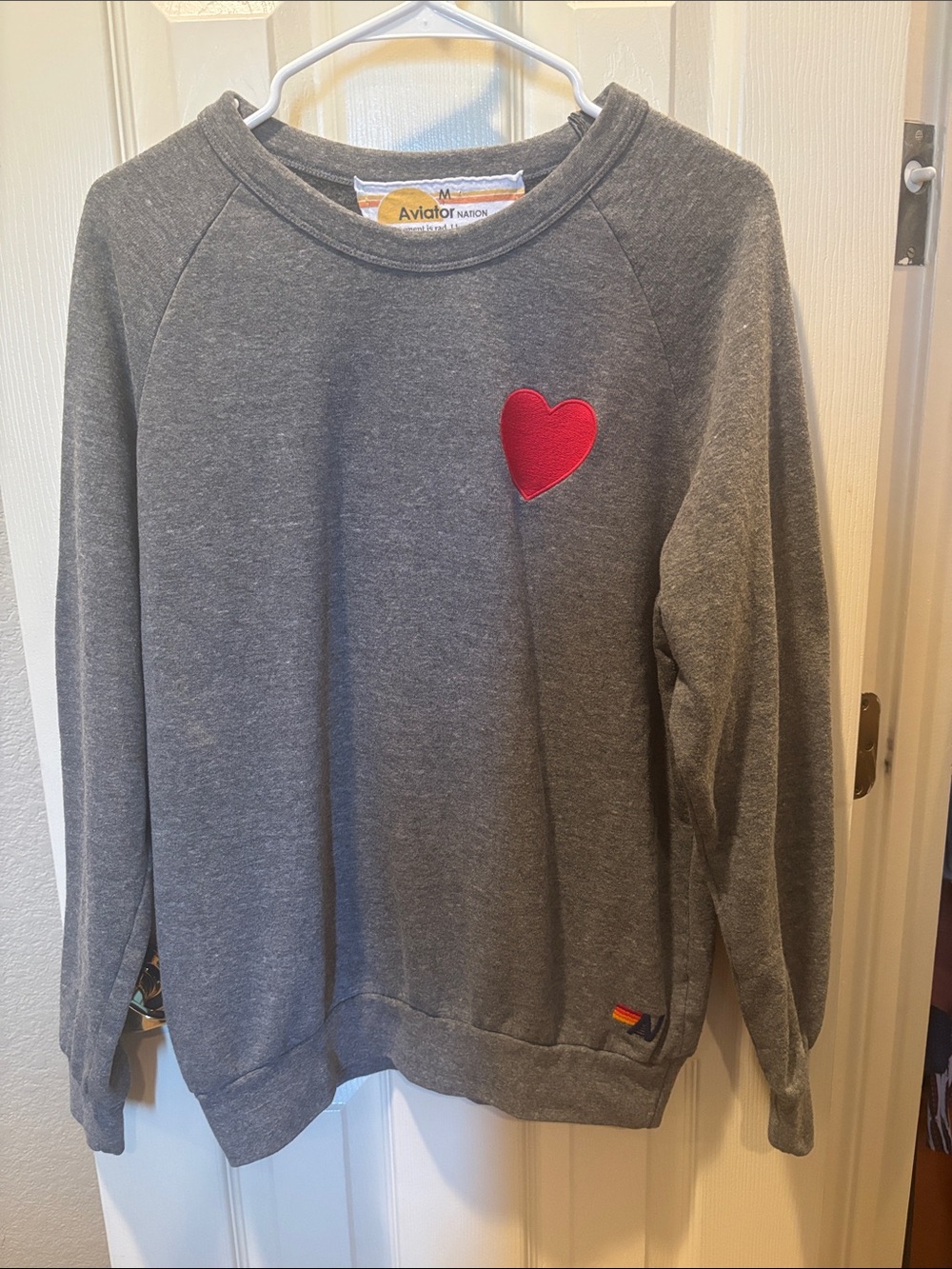 Aviator Nation Gray Sweatshirt with Red Heart Patch